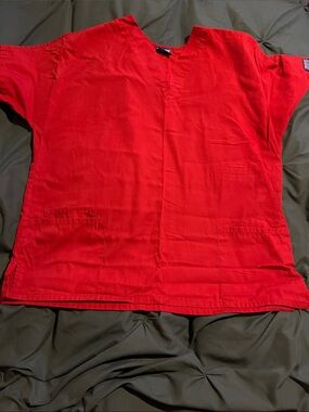 Cherokee Red Workwear Scrub Top with Navy Label